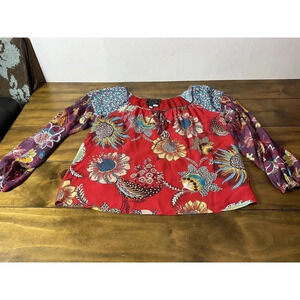 JOHNNY WAS Jade Tasha Floral Top Dolman Sleeve Boho Red Women's Size Small